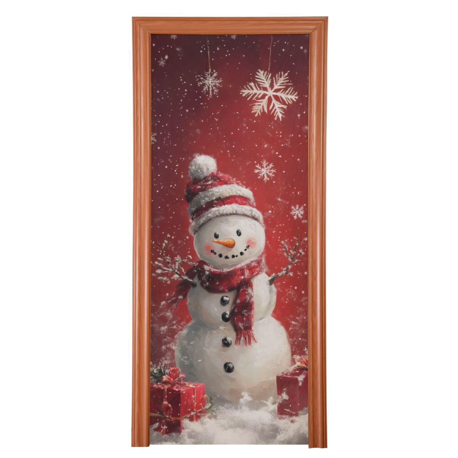 FLildon Winter Snowman Christmas Door Cover Decoration, Party Accessory Porch Decor for Festive Ornament Room Door Covers 35 x 79 Inch