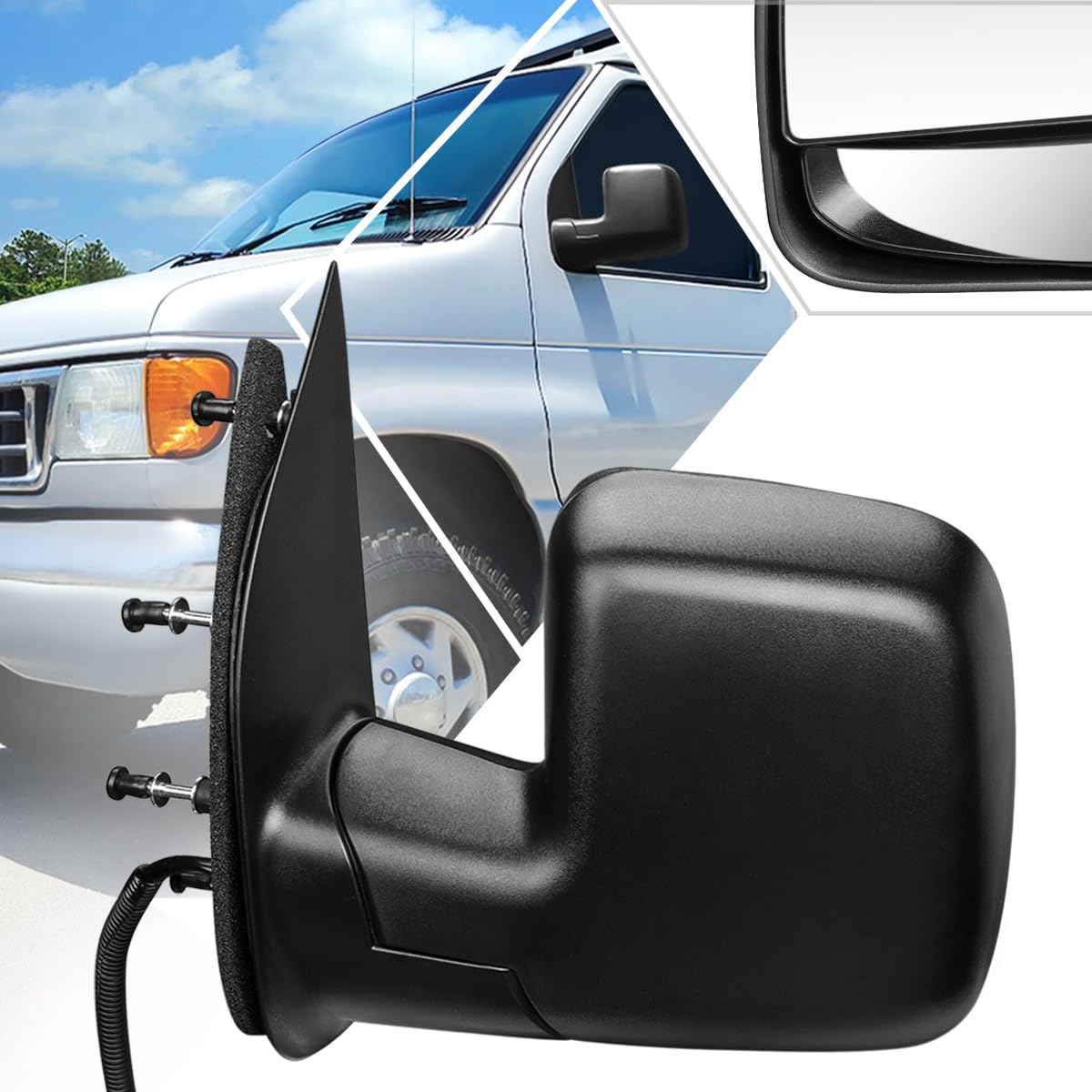 Pair Of Folding Manual Side Mirrors For 2002-2008 Ford Econoline Vans - Black 7 thumbnail image