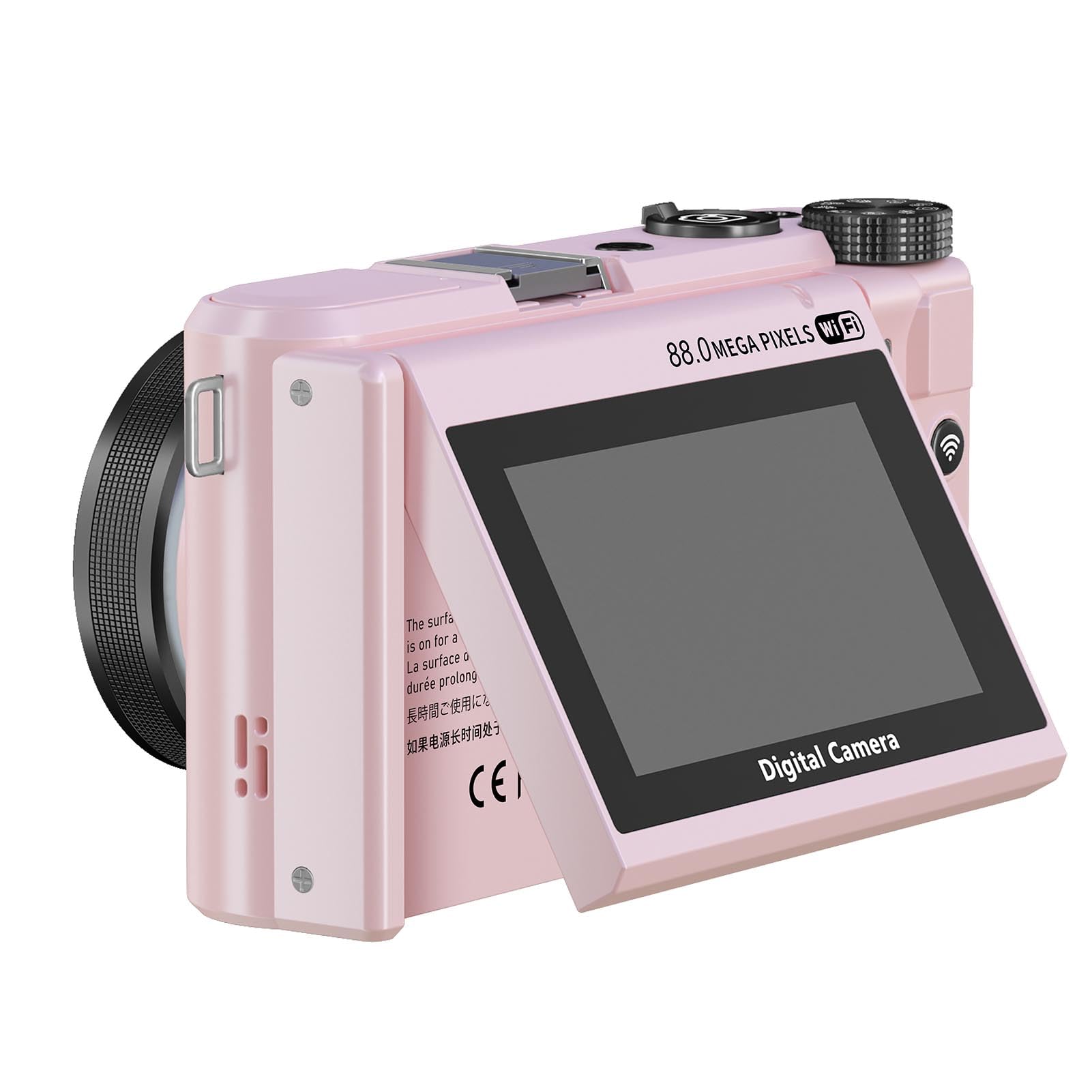 Dpofirs Camera Digitale 8k per Fotografia, Fotocamera Vlogging WiFi da 88 MP, Zoom Digitale 18x, con Schermo a Flip da 180 Gradi da 3 Pollici, con Tappo per Lenti, Videocamere, per (PINK)