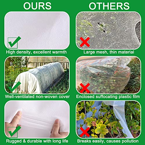 Megidok Plant Covers Freeze Protection Garden Mesh Netting Kit, Garden Cover 1.58Oz, 10Ft X 30Ft/ Garden Hoops 6Pcs/ Greenhouse Clamps 24Pcs, Floating Row Cover Winter Frost Protection Plant Blankets #TOP5