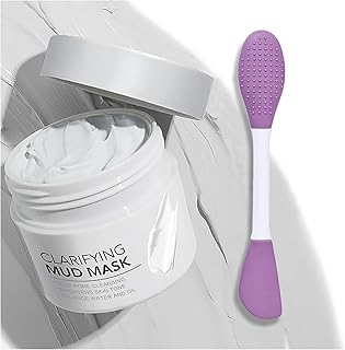 Máscara de barro blanco de limpieza profunda clarificante, máscara facial minimizadora y desintoxicante de poros con ácido hialurónico, para pieles grasas, secas y mixtas, incluye cepillo de