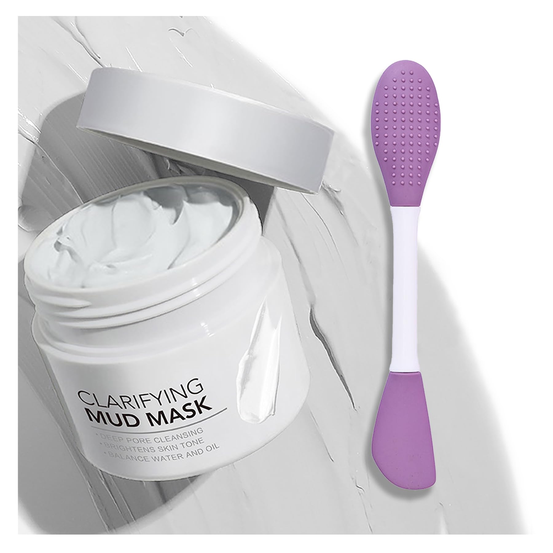 Clay Mask, Clarifying Deep Cleansing White Mud Mask - Pore Minimizing Facial Mask with Hyaluronic Acid, for Oily, Dry & Combination Skin, Includes Dual-Ended Silicone Brush (1.76 Oz)