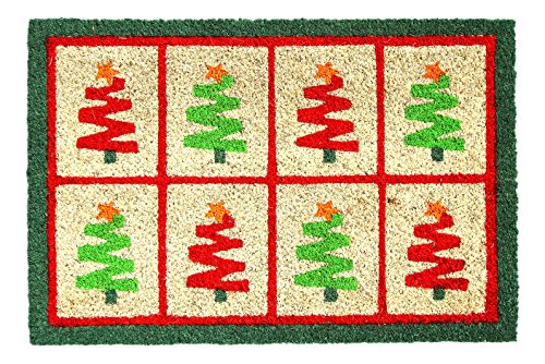 Image of Onlymat Christmas Tree Printed Designer Doormat (Green & Red) Rectangular Shaped Durable Entryway Rug Natural Coir Material with PVC Backing for Indoor and Outdoor use, 40x60 cm