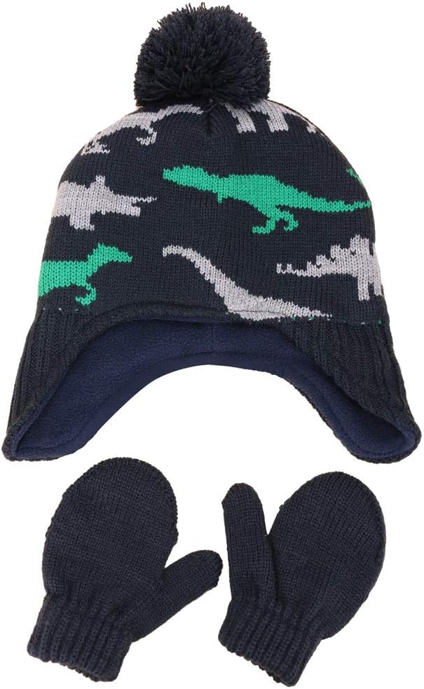 Baby Toddler Kids Winter Hats and Gloves Set Knit Earflap Beanie Warm Fleece Cap for Boy Girl - Image 2