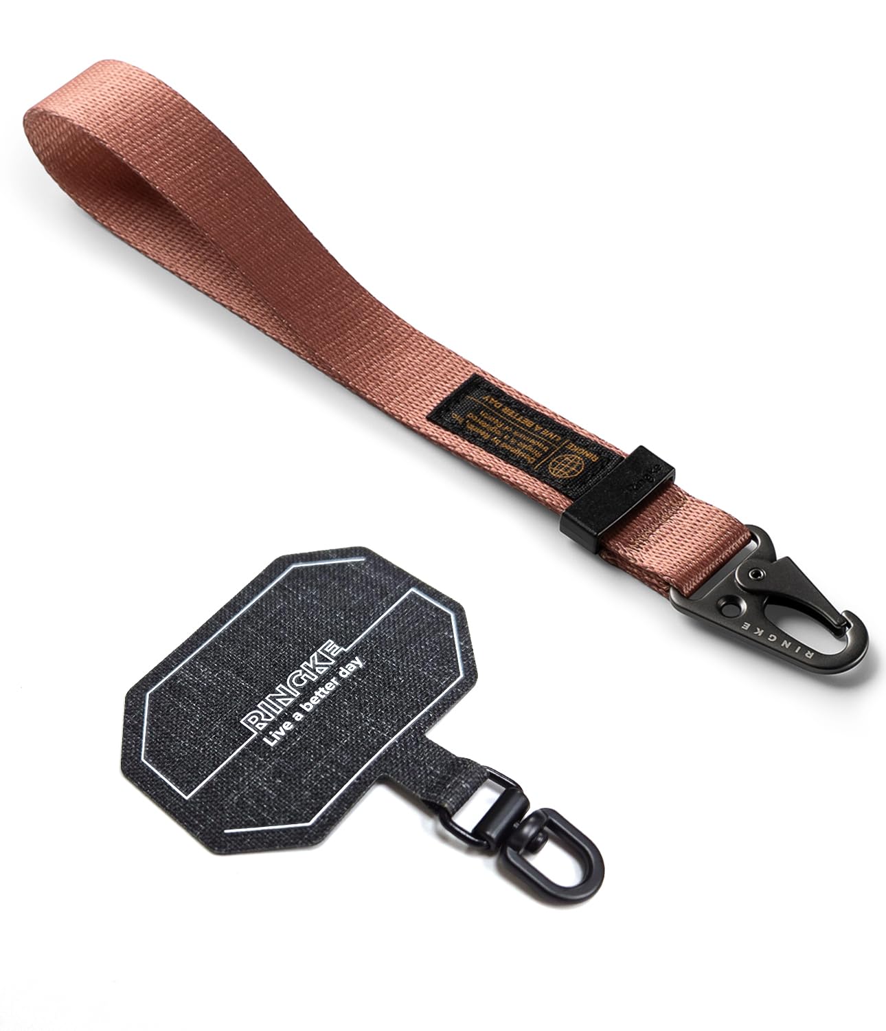 Ringke Unisex Dusky Pink Tactical Webbing Hand Strap With Patch [Heavy Duty Tactical Carabiner] Durable Anti-Tear Multi-Purpose Phone Wrist Strap For Travel, Hiking, Etc.