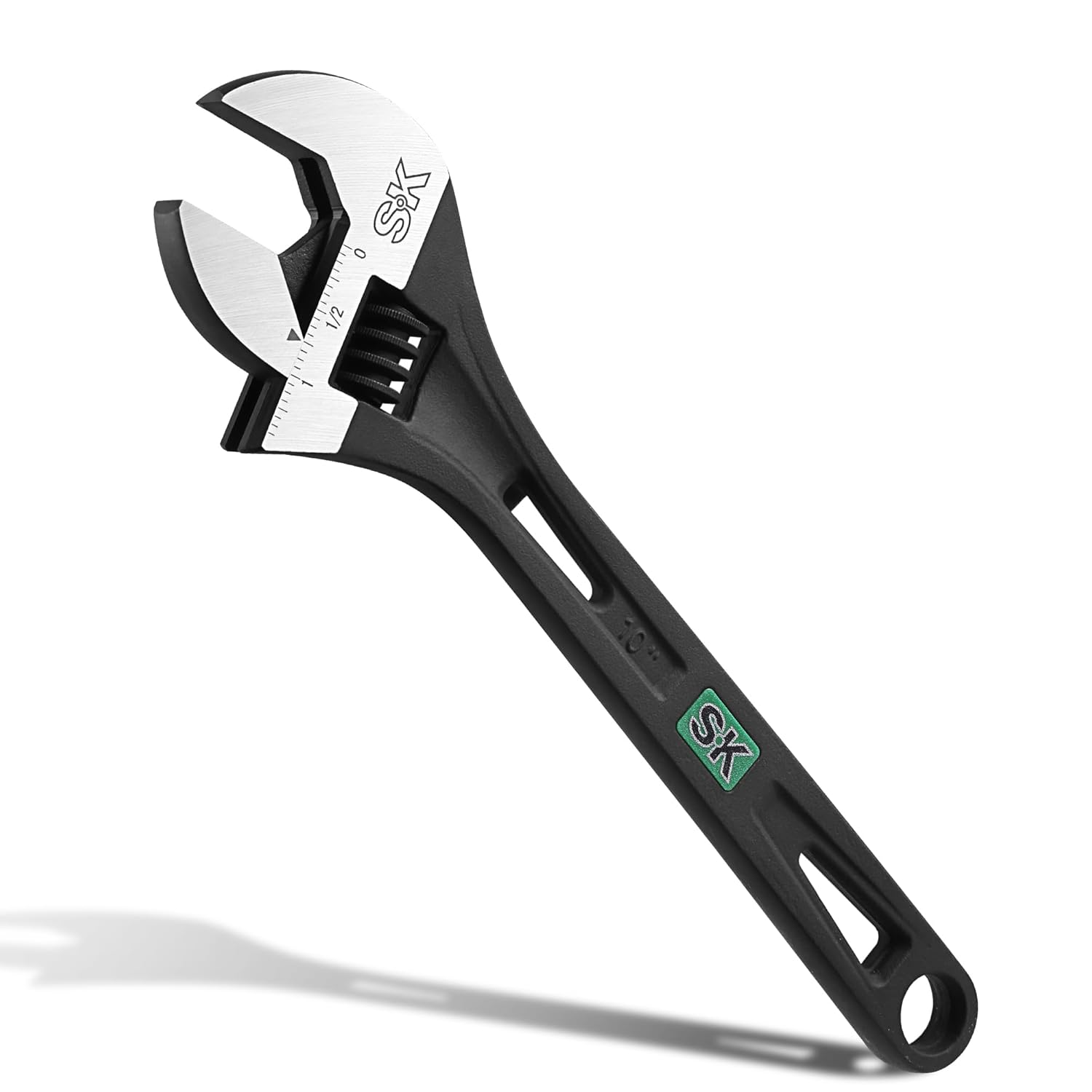SK 10-Inch Adjustable Wrench, Heavy Duty High-Torque Wrench, Black Phosphating Finish, 1.31" Jaw Capacity, Premium Cr-V Steel, SAE&Metric Scale
