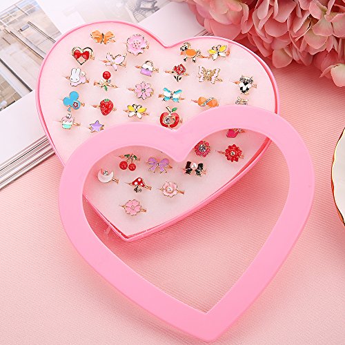 Fineder 36Pcs Little Girl Adjustable Rings In Box, Children Kids Jewelry Rings Set With Heart Shape Display Case, Girl Pretend Play And Dress Up Rings, Christmas Gift For Kids … #TOP1