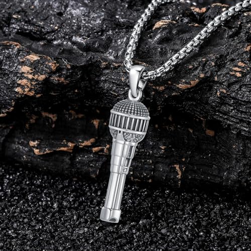 Microphone Necklace 925 Sterling Silver Microphone Pendant Jewelry for Men Women, w/Stainless Steel Chain 22''+2'' - Image 4