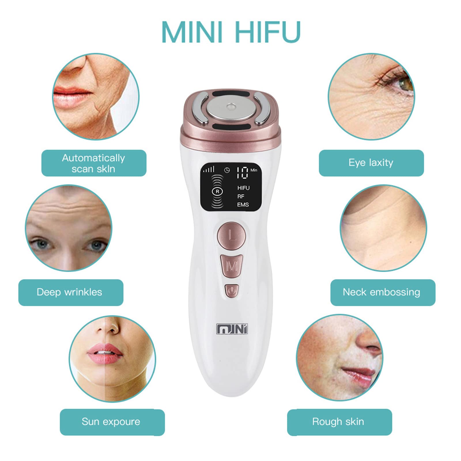 Mini HIFU Face Machine EMS RF Luz LED HIFU Estiramiento la Piel Máquina ultrasónica Eliminación Arrugas Máquina HIFU Photon Up Rejuvenecimiento la Piel Dispositivo HIFU antienvejecimiento
