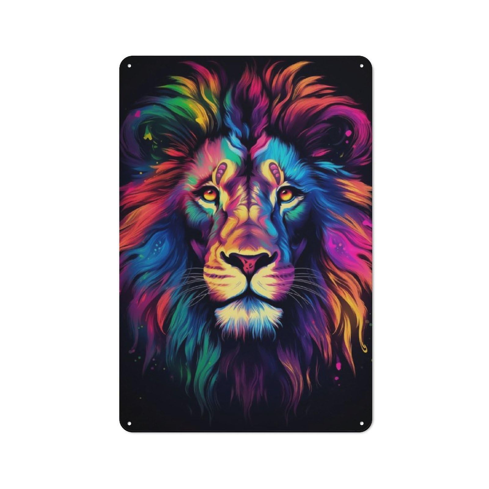 Shed Style Decorative Metal Plaque 30x20cm Featuring Neon Lion, Porch Wall Decor for Patio Bar, Workshop, Shed Or Kitchen