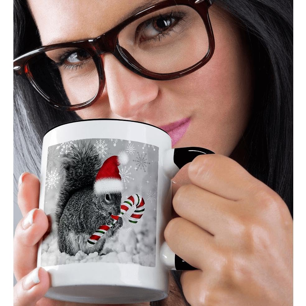 3dRose-This-Cute-Christmas-Squirrel-Has-A-Candy-Cane-and-A-Santa-Hat-in-The-Snow-Covered-Winter-Landscape-Two-Tone-Black-Mug-11-oz-BlackWhitemug1501774