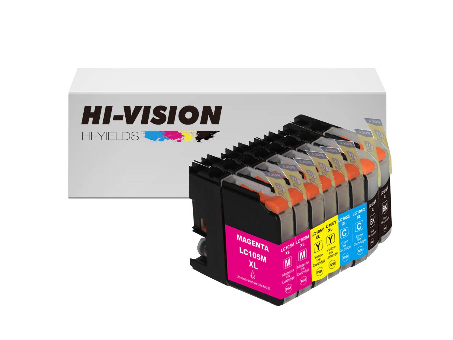 HI-VISION HI-YIELDS 8-Pack Brother LC107XXL/LC105 XXL 2x(Black,Cyan,Yellow,Magenta) Super High Yield Compatible Ink Cartridges Replacement for MFC-J4310DW,J4410DW,J4510DW,J4610DW,J4710DW Printer