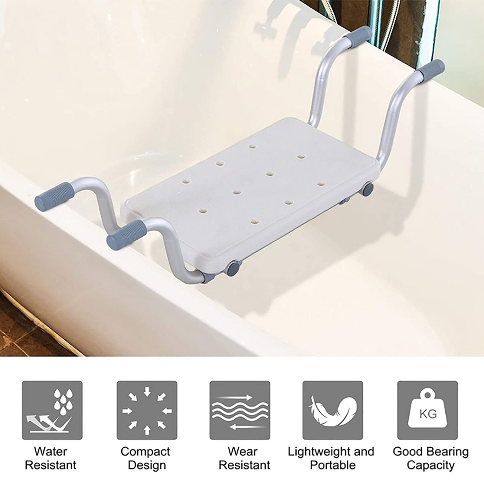 Silla de Baño Antideslizante Asiento de Bañera Ajustable Bañera Segura Banco de Ducha para Ancianos Taburete Que Ahorra Espacio en el Baño