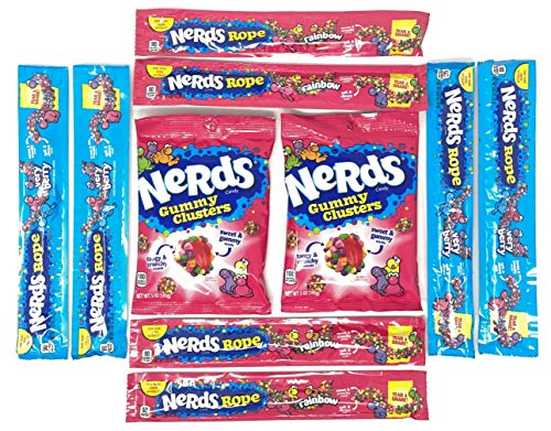 Nerds Gummy Clusters 5oz & Nerds Very Berry & Rainbow Rope Variety Pack (Variety Pack of 10)