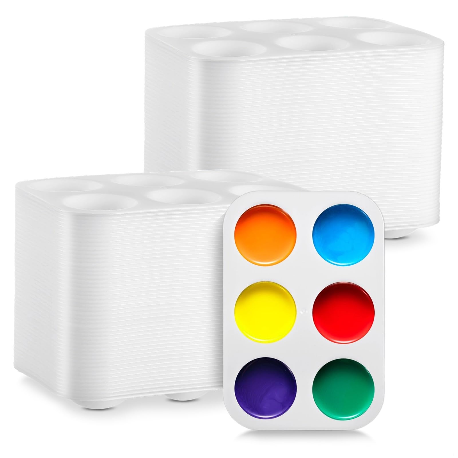 100 paletas de mezcla de pintura blancas de 6 pozos, bandejas rectangulares para proyectos de arte de aceite, acrílico, acuarela