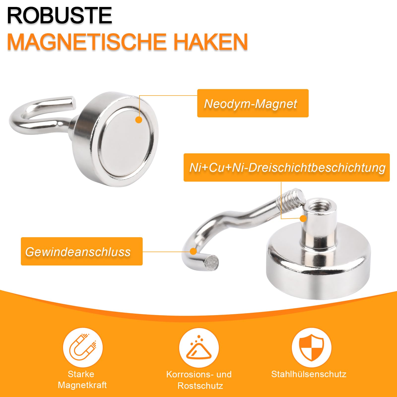 Magnetic Hooks Extra Strong Magnet Hooks 20kg Super Strong Neodymium Magnets with Hooks - Image 3