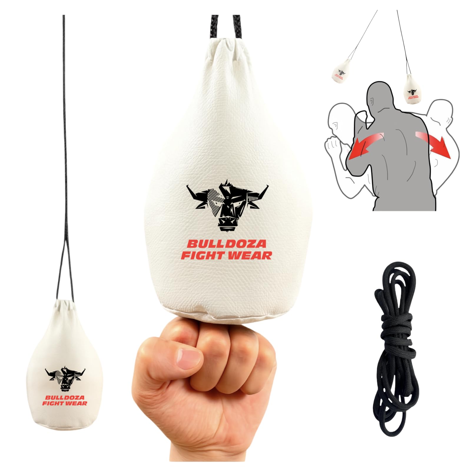 BULL DOZA Slip Bag – Self-Fill Boxing Defensive Reaction Training Bag with 2m Hanging Rope (Not for Punching) – White