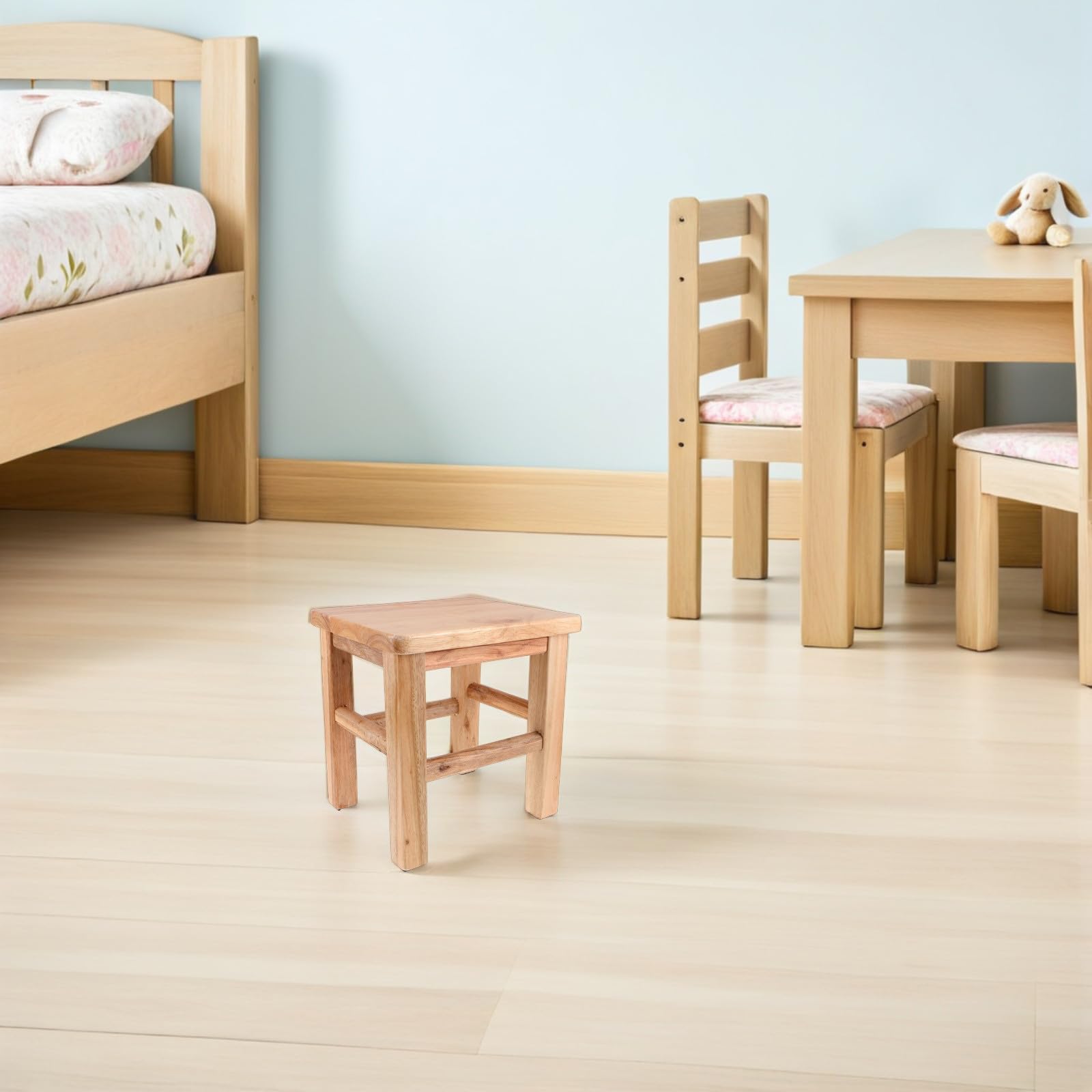 FRCOLOR Kinderstuhl Beige Kompakt mit 4 Beinen und Abgerundeten Ecken für Erwachsene Geeignet für Wohnzimmer und Familien