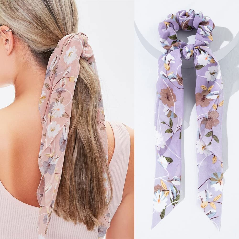 Biżuteria do włosów Floral Print Scrunchies For Women Mushes Elastic Hairbar NDer Air Lines Bow Hair Shell Lina do włosów Krawaty Modne akcesoria do włosów (lawenda)