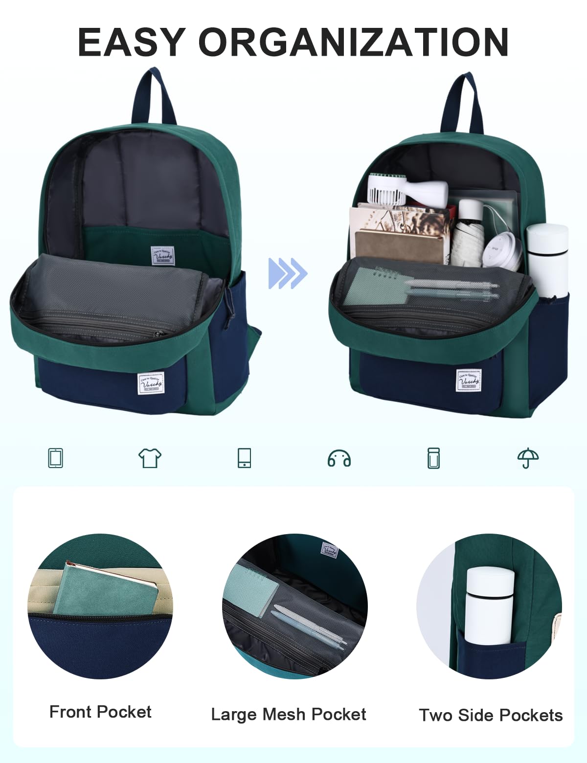 Mochilas Escolares, VASCHY Mochila Hombre Mochila Mujer Impermeable para Adulto y Adolescente Mochila Portatil 15,6 Pulgadas Mochila Universidad Instituto Ligera Mochila Viaje Niño Niña