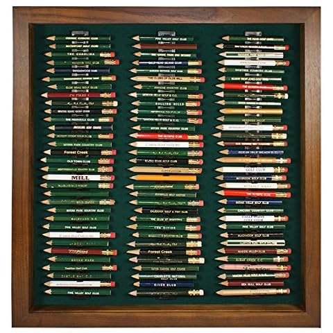 Eureka Golf Pencil Display Case with Acrylic Cover | Holds 96 Round or Hexagonal Pencils | Walnut Finish | USA Made Cover