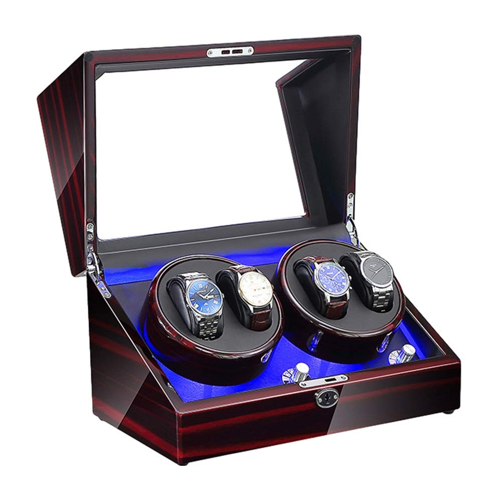 CGCSYZ Watch Winder for 4 Automatic Watch with LED Illumination Piano Paint Exterior Super Quiet Motor AC Adapter and Battery Powered (Black)