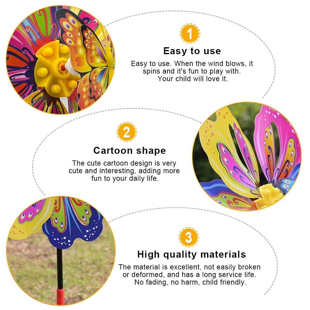 HASTHIP®Garden Ornament Decorative Windmills, 9.24 inch Diameter Cut Out Colorful Windmills 3D Butterfly Charm Assembly Windmills with Rods - Image 2 thumbnail
