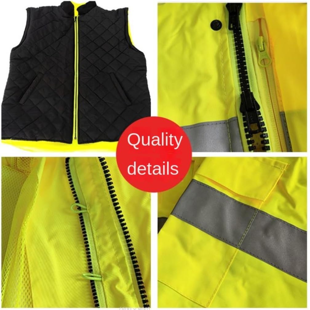Chaleco De Seguridad Parka De Invierno, Chaqueta Reflectante, Abrigo Cálido, Impermeable con Cremallera Y Bolsillos Reflectantes Chaleco De Trabajo