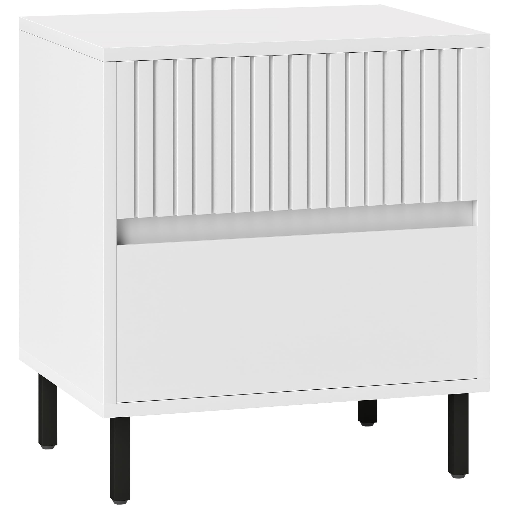 B&Q -  Bedside Table With 2 Drawers And Steel Legs For BedroomWhite