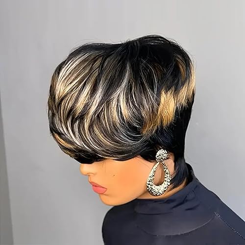 Short Pixie Cut Wig for Black Women Human Hair Multicolor