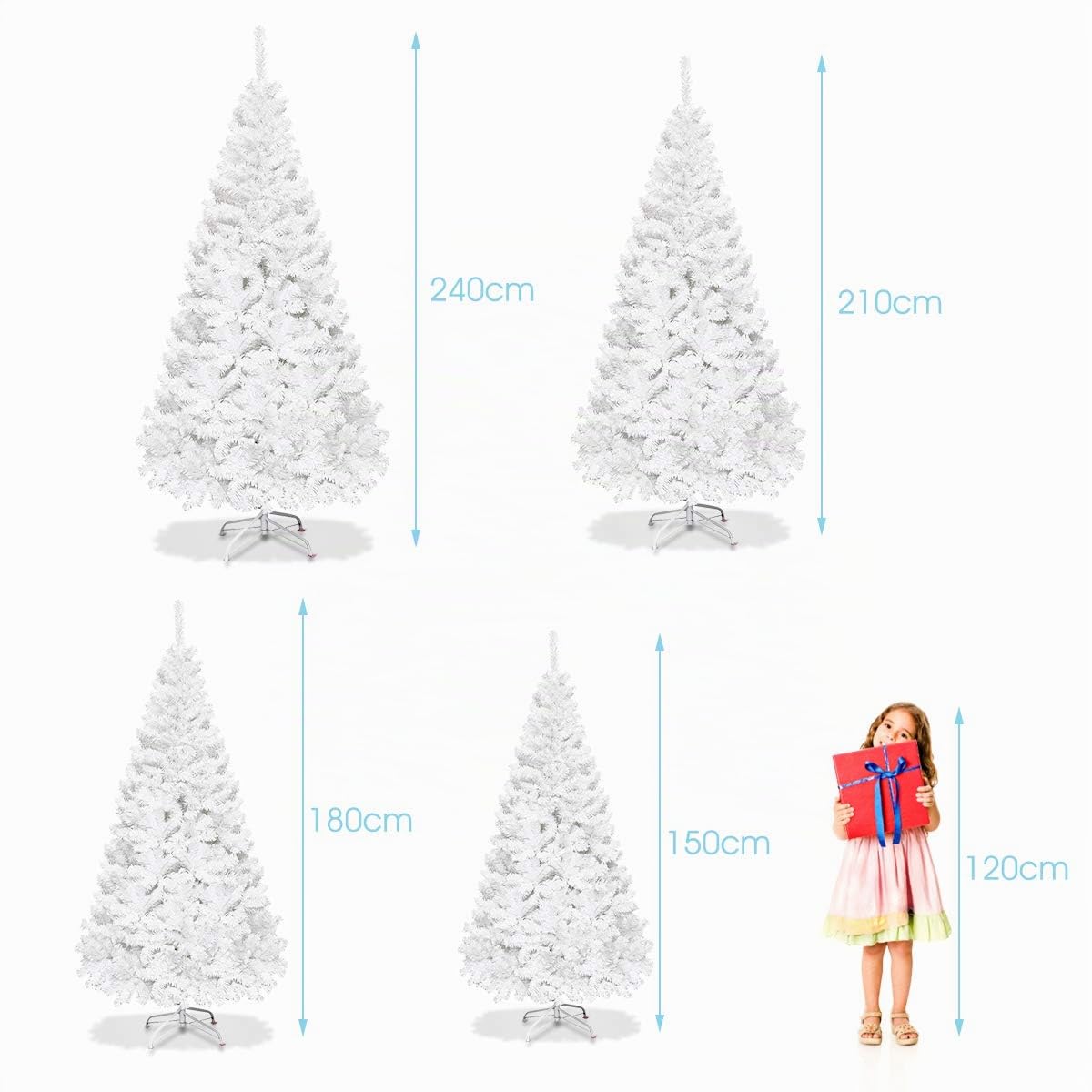 GOPLUS Árbol de Navidad Artificial Blanco de 150/180/210/240 cm con 950 Puntas de Rama PVC, Decoración Navideña Festiva con Soporte de Metal, Árvore de Natal Tradicional con Nieve (210cm Blanco)