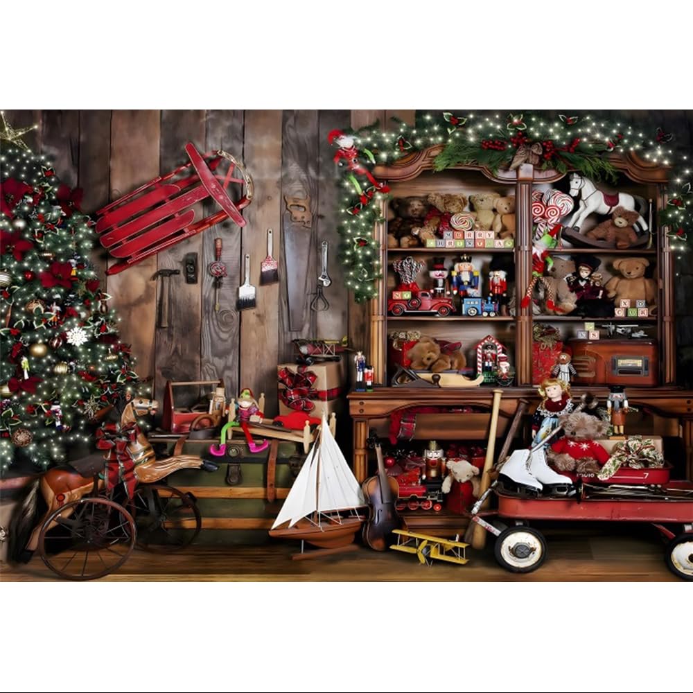 Amazon.com : Leowefowa 12x10ft Vinyl Funny Santa's Workshop Backdrop ...