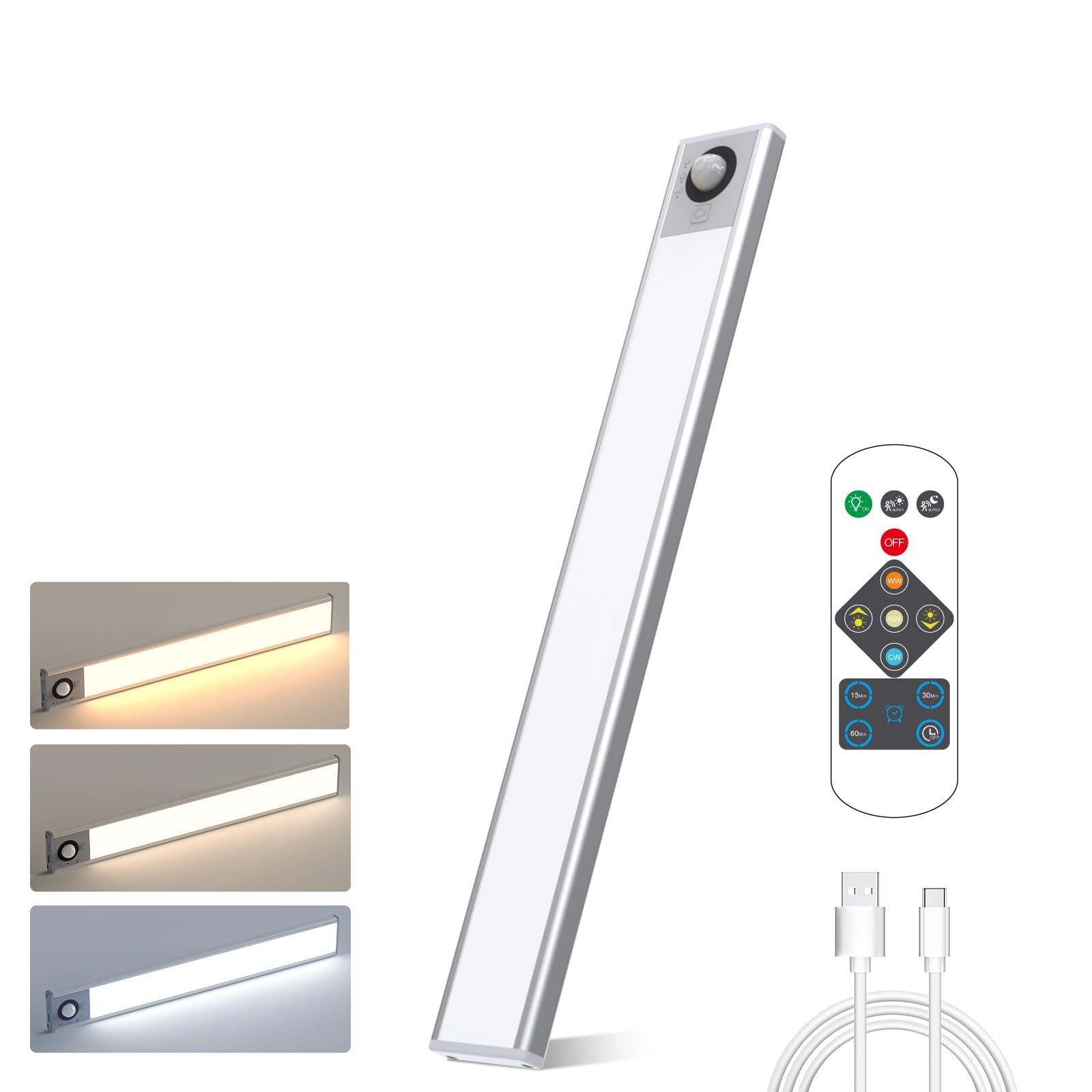 Rwtmn White Under Cabinet Light, Motion Sensor Wireless Cloest Light Rechargeable Under Counter Night Light With Remote, Dimmable And Color Temperature For Shelf Hallway, Stairs, Kitchen