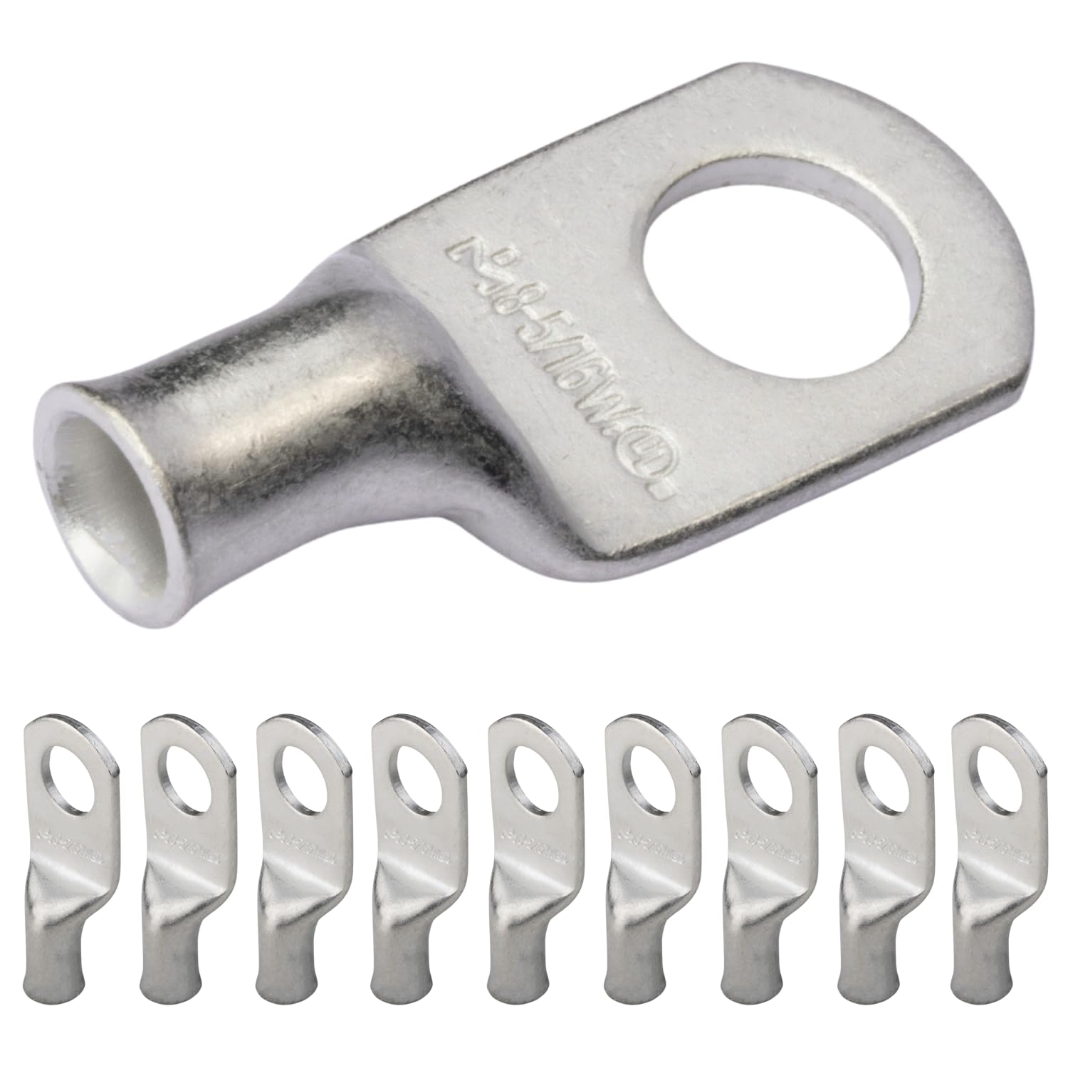 SELTERM 8 AWG (10 mm²) - 5/16" (M8) ⌀ Hole (Wide) UL Marine Grade Wire Lugs, Battery Cable Ends, Tinned Copper Eyelets, Tubular Ring Terminal Connectors [B8] - 10 Pack — image 1