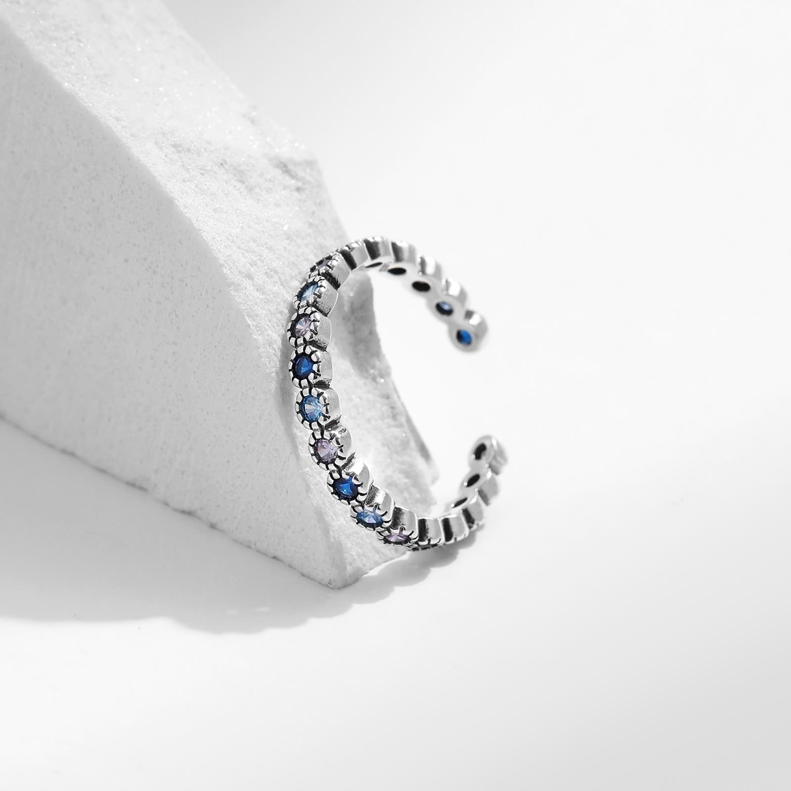 AMDXD Anillo de boda de oro auténtico de 9 K/14 K, retro, abierto, ajustable, con laboratorio, zafiro, azul y lila, Au 375/585 oro blanco, talla 47-62
