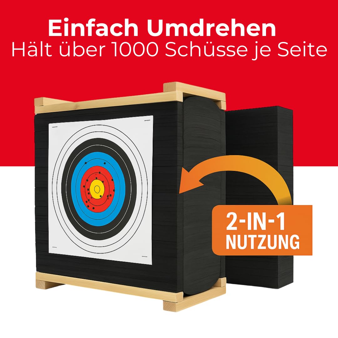 Target TECH Rhino Zielscheibe 60x60x30 cm [*] | Schaumscheibe mit Lamellen für Bogenschießen & Armbrust bis 225 lbs, selbststehend, pfeilschonend, robust