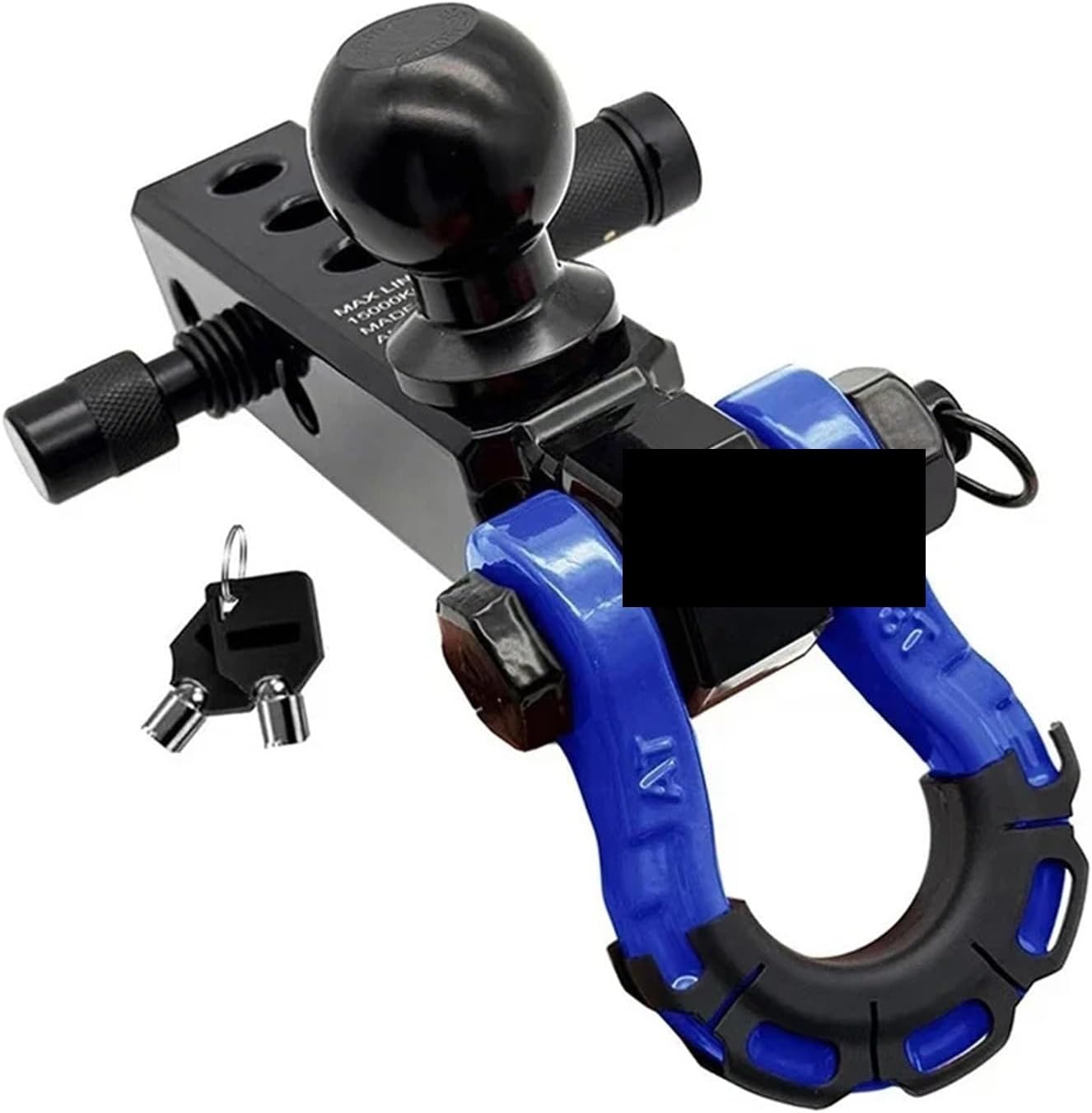 Universal 2-Inch Base Three Hole Ball Head Trailer Arm RV Off-Road Towing - Black Chrome Finish(C)