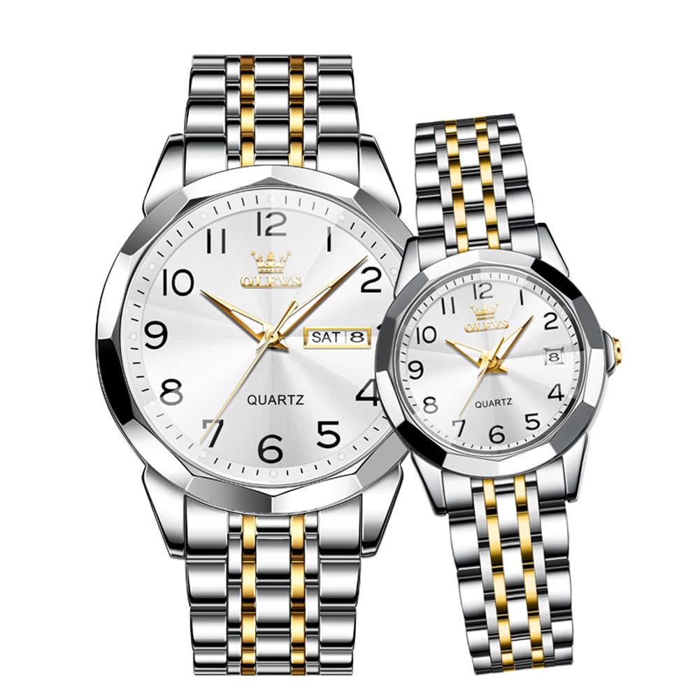 OLEVSCouple Watch Valentines Couple Matching Watches His and Her Couple Set Wrist Watch Men and Women Lovers Wedding Romantic Gifts Set of 2