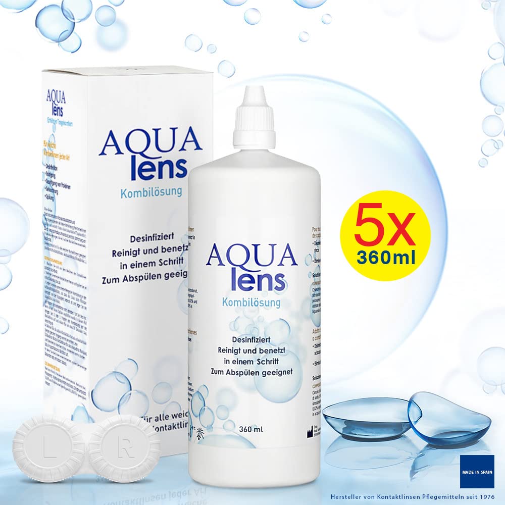 Kontaktlinsen Fluessigkeit 5x360 ml - 1800 ml +5 Behälter - Premium All-in-One Kombilösung für weiche Kontaktlinsen mit HPMC