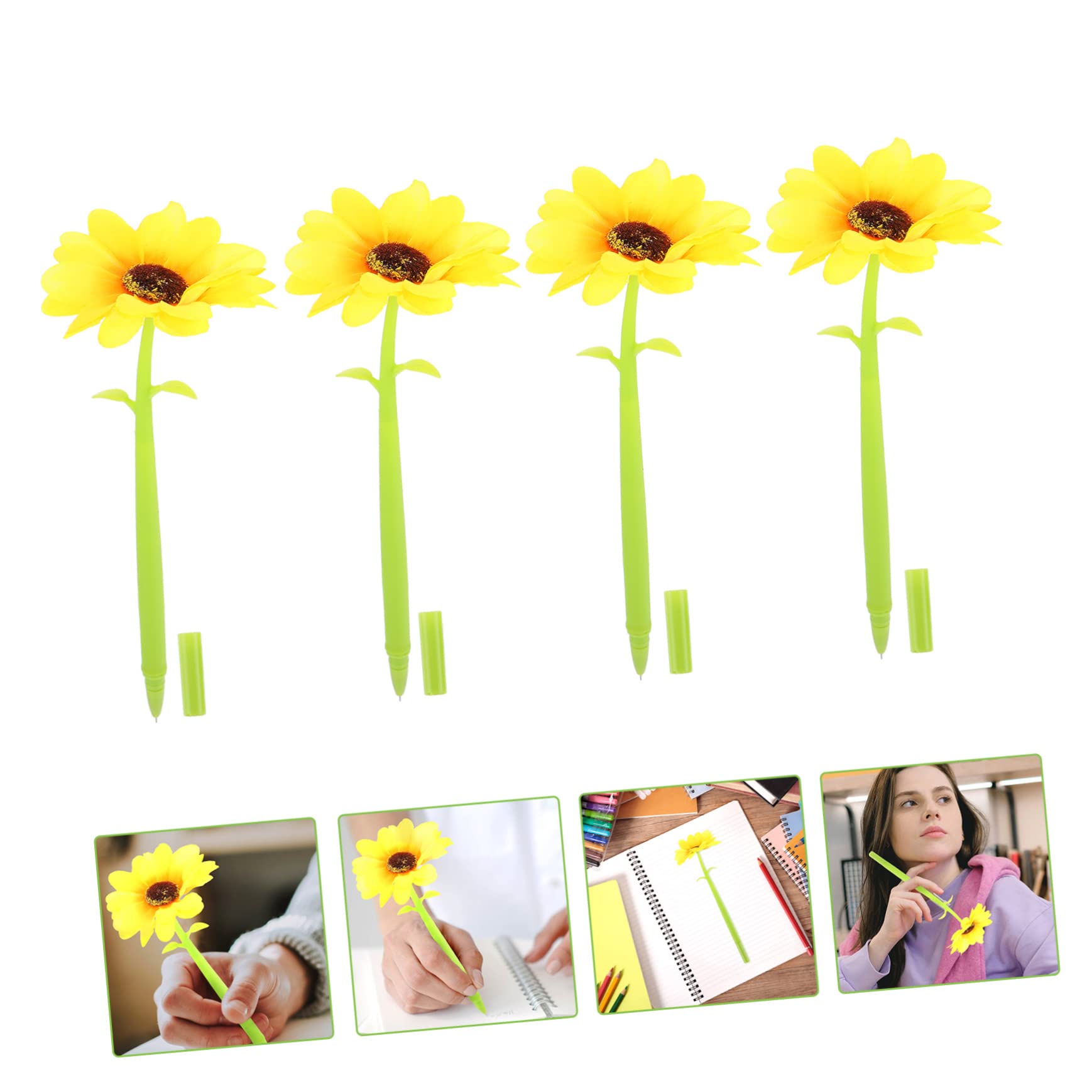 NUOBESTY Lot De 4 Stylos Mignons Pour Femmes Pointe Fine En Forme De Tournesol Outils Décriture Pour Étudiants Fournitures De Bureau Portables 4 Pièces X 4