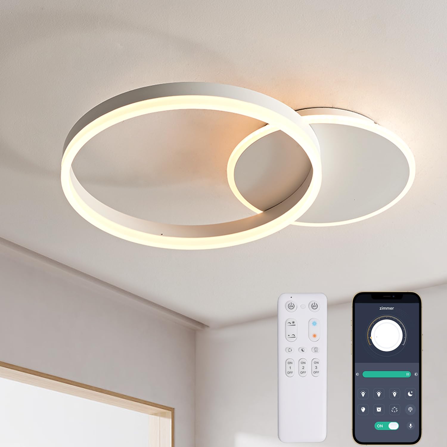 KAUCQI Modern Dimmable LED Ceiling Light Living Room with Memory Function 15W Φ56cm 3000-6000K Flower Petals Lighting for Bedroom — image 1