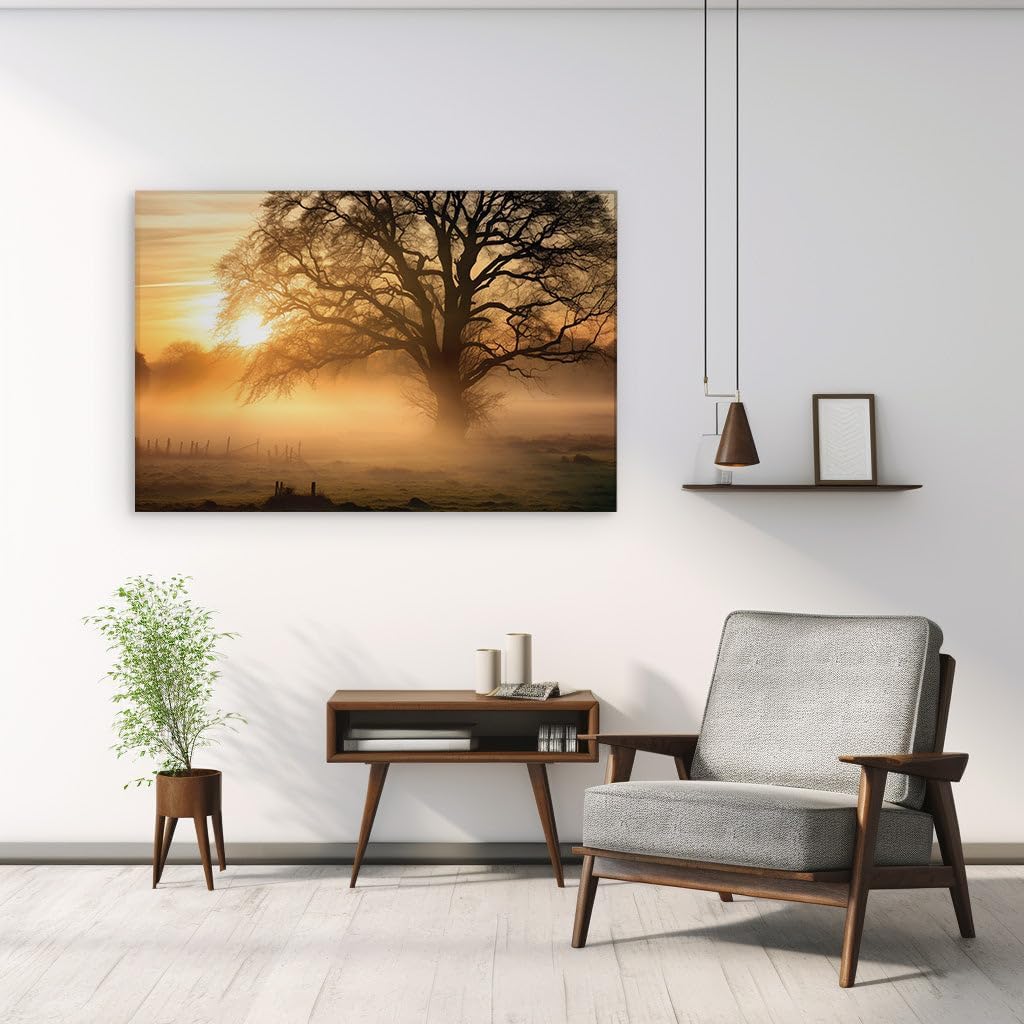 Canvas for Living Room. Misty Mornings and Silent Silhouettes: Awaken to The Tranquil Beauty of Dawn, 27 x 18 inch Canvas Wall Art - Contemporary Masterpieces - Modern Home Decor