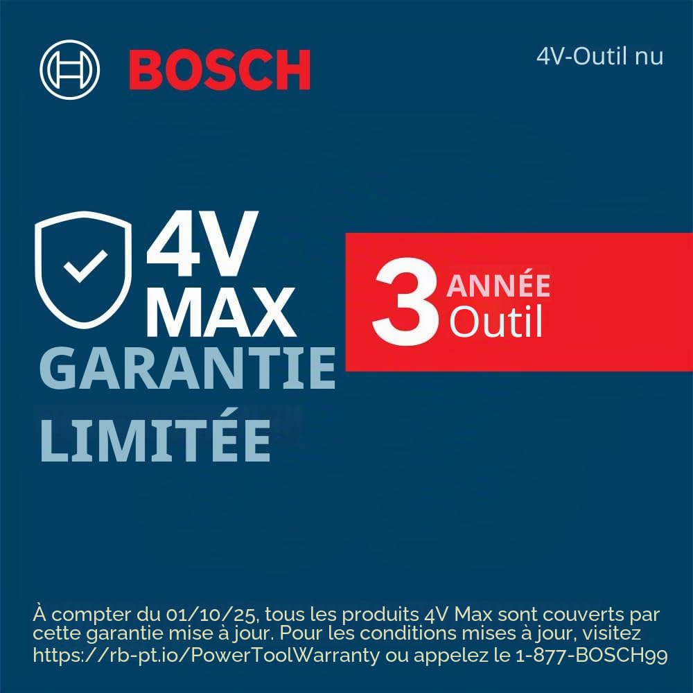 Bosch GSD4V-35 4V Max USB-C Tournevis rechargeable - Conception compacte, double activation, verrou universel pour embouts, 8 réglages de couple, lampe de travail LED