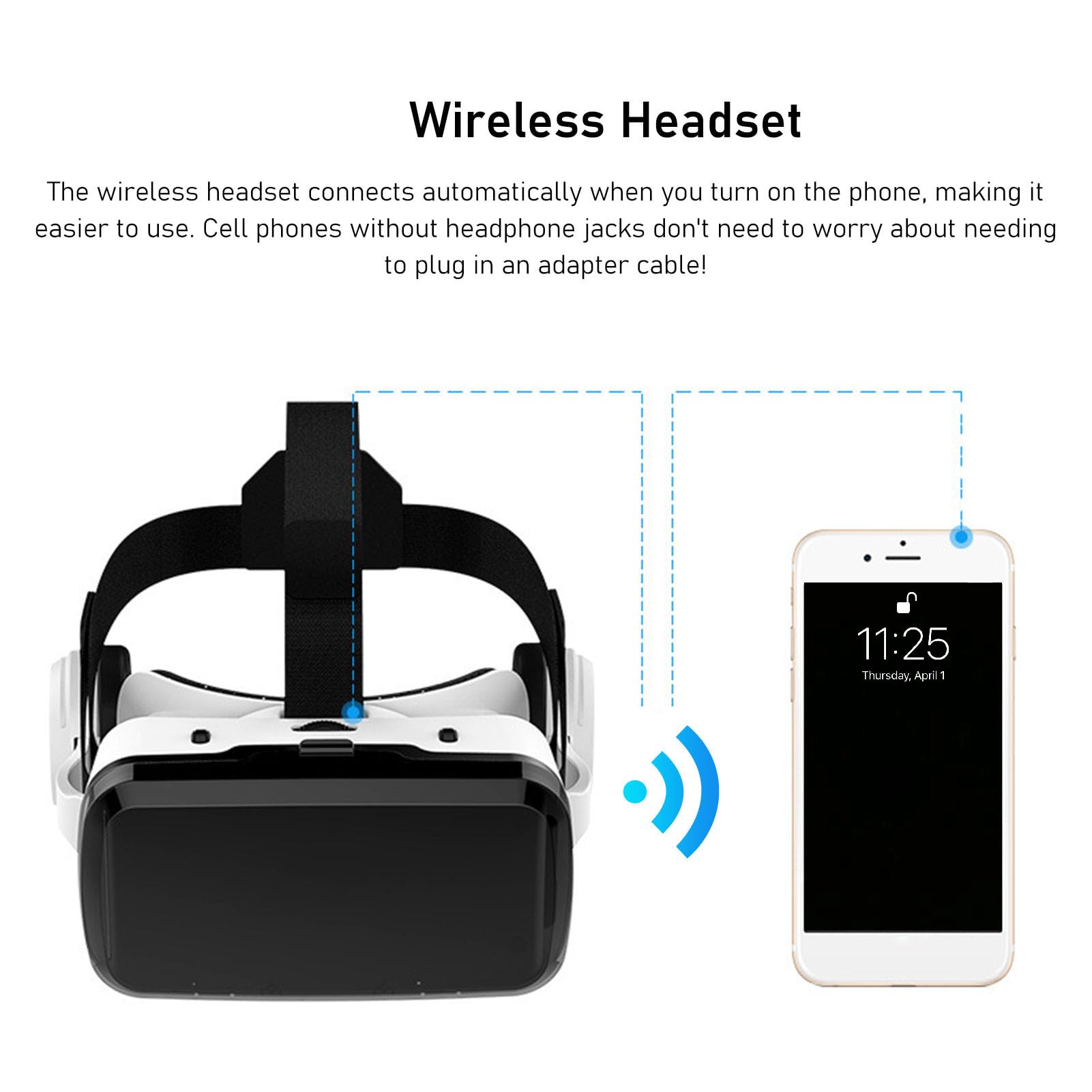 Auricolare VR per Telefono da 5,5 a 7,2 Pollici, Vetri 3D Virtuali Goggles VR Integrati in Cuffie Bluetooth