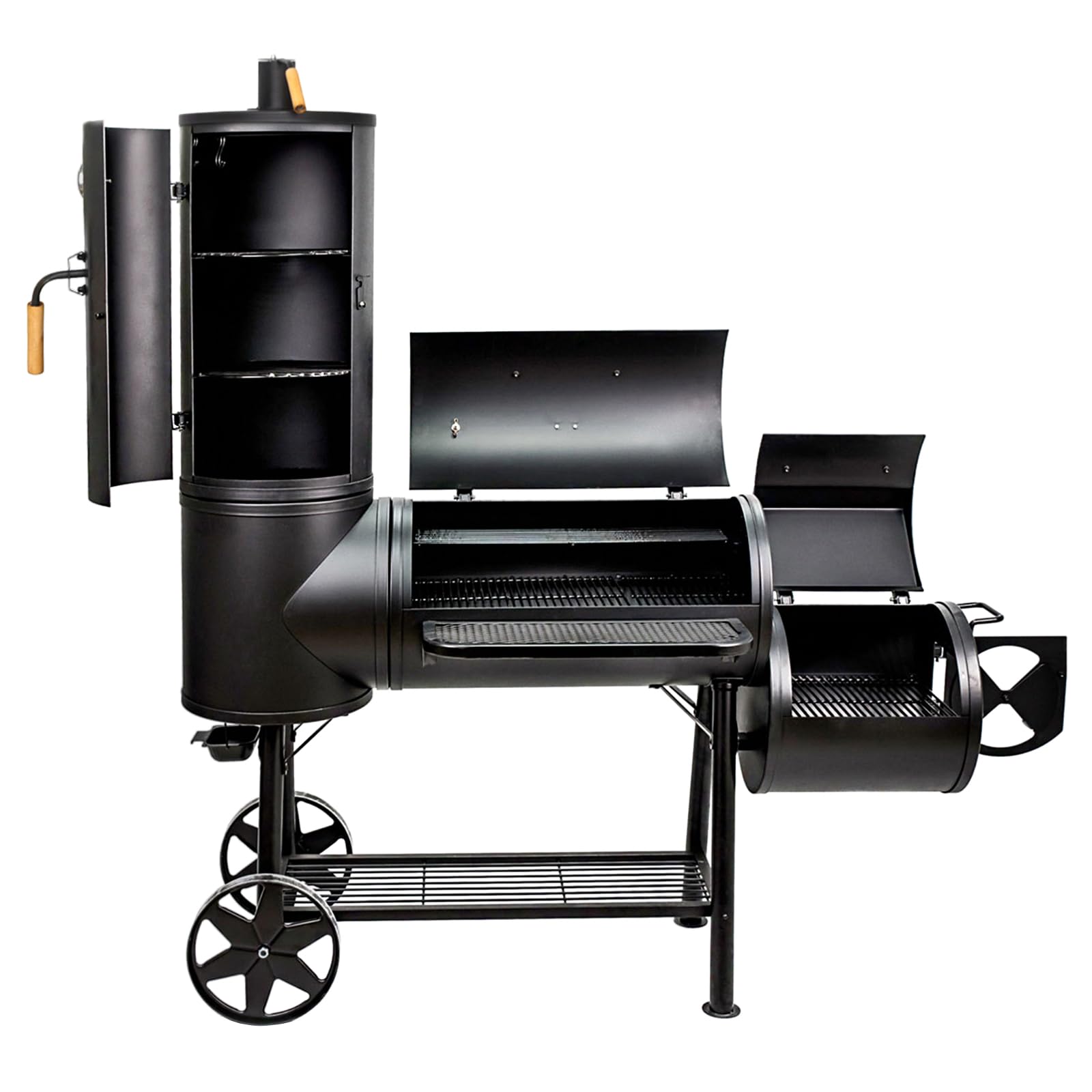 TAINO CHIEF 130 XXL Smoker 130kg BBQ GRILLWAGEN Holzkohle Grillkamin 3,5 mm Stahl PROFI-QUALITÄT Räucherofen (130 kg Smoker)