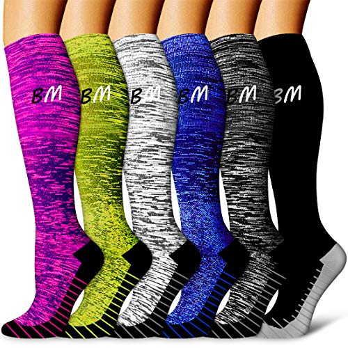 Copper Compression Socks Women & Men(6 Pairs) - Best for Running,Medical,Athletic Sports,Flight Travel