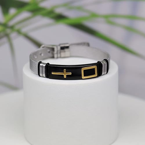 Miniatura 7 de 2025 ULtimate Mens bracelet,Black bracelets for men,Stylish Adjustable Cross Stainless Steel Mesh Chain Wrist Band men's jewelry braclets for