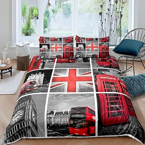 NDXRWDZR Parure de Lit 220x240 Adulte Londres Housse de Couette 2 Personnes avec Fermeture Éclair Confortable Respirant Microfibre Housse de Couette et 2 Taie...