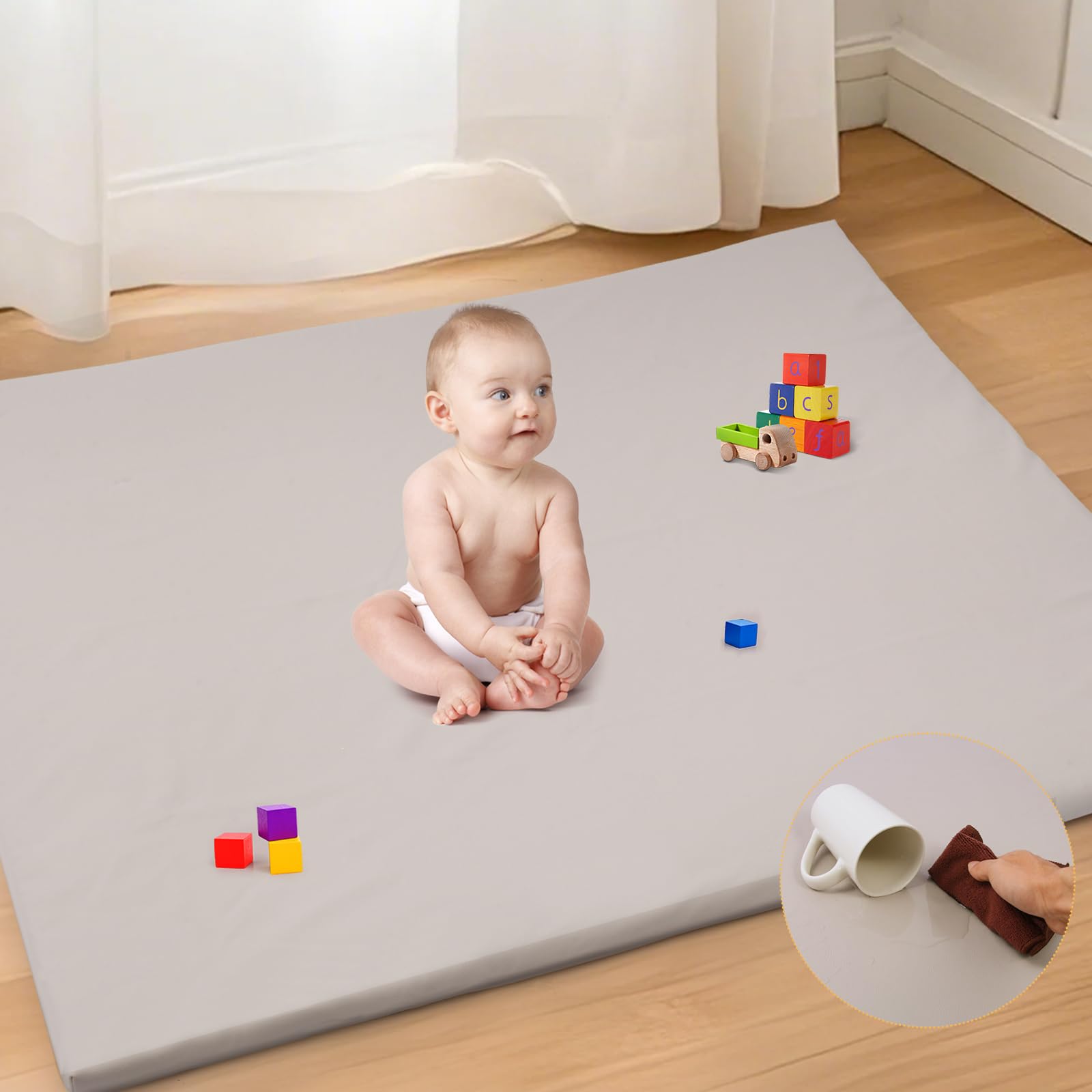 YORSTON Baby Play Mat 50x50 Inch Thick Memory Foam Cushioned Activity Floor Mat for Babies, Kids | Waterproof Playpen Mat for Indoor, Nursery, Daycare, Toddler Play Area (Brown Gray)