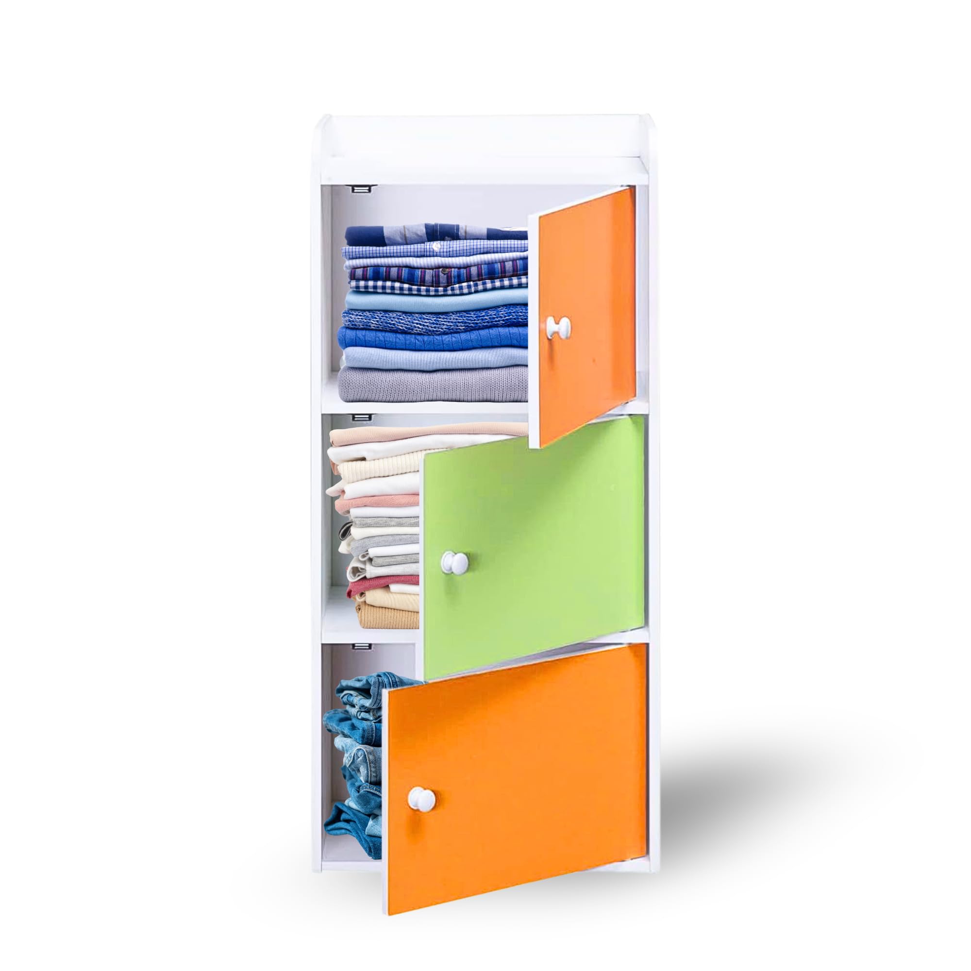 WT-EASYCARE 11-Inch Length Multicolored 3-Tier Kids Storage Cabinet with Doors – 29(L) x 42(W) x 89 (H) CM-(MULTI)